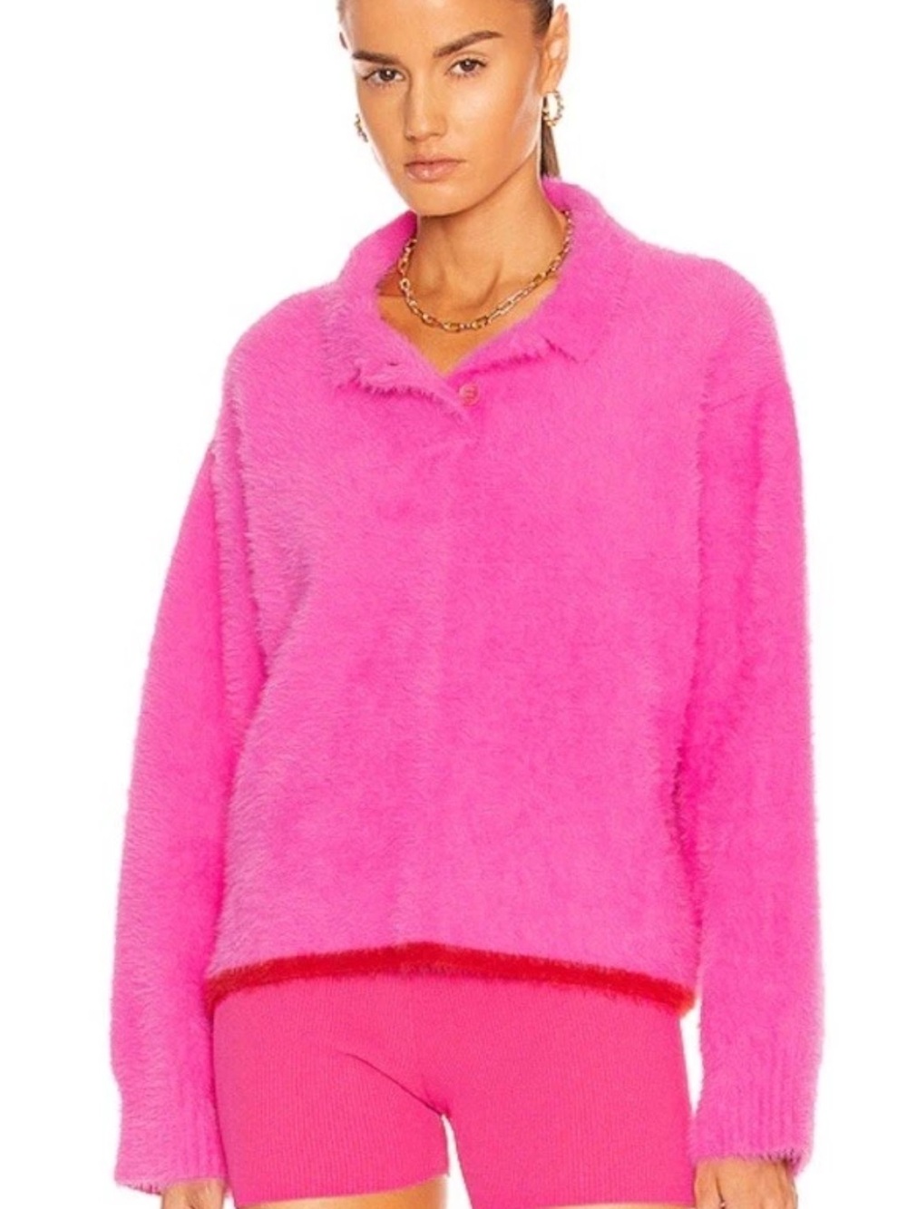 Jacquemus Bright Hot Pink Neve Knit Polo Sweater - Picture 6 of 6